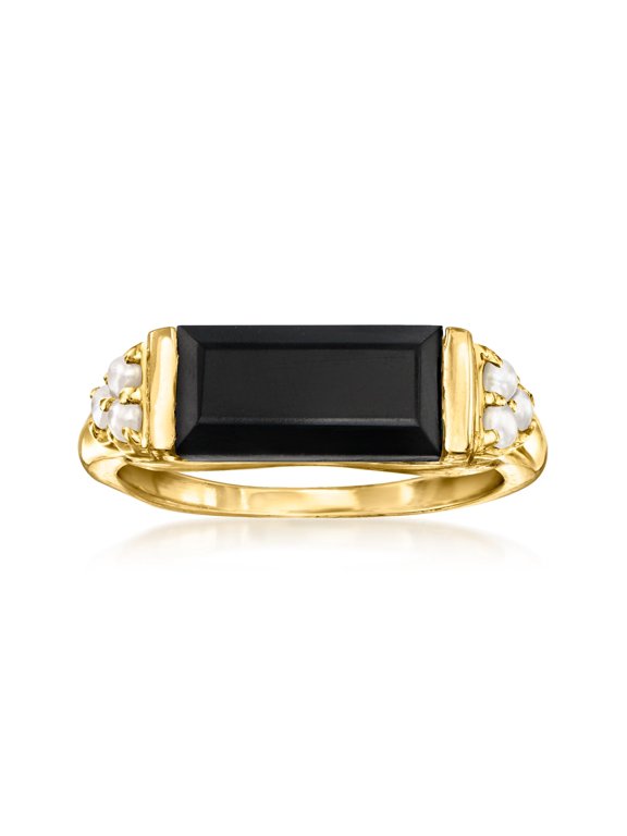 Onyx and 2-2.5mm Cultured Pearl Ring in 18kt Gold Over Sterling, Women's, Adult