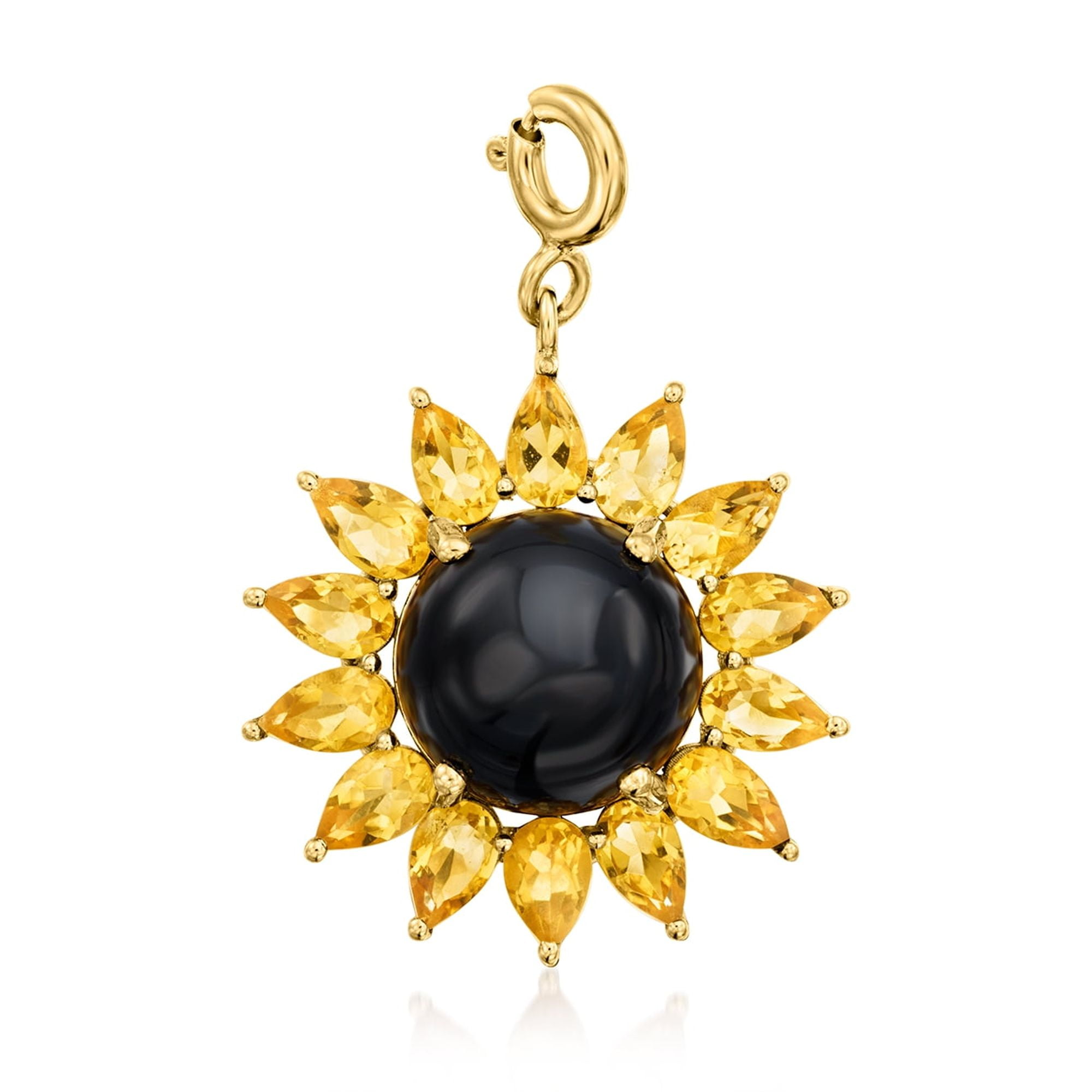 ROSS-SIMONS Onyx and 2.80 ct. t.w. Citrine Flower Charm in 18kt Gold Over Sterling, Women's, Adult