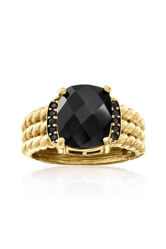 Onyx and .20 ct. t.w. Black Spinel Ring in 18kt Gold Over Sterling, Women's, Adult