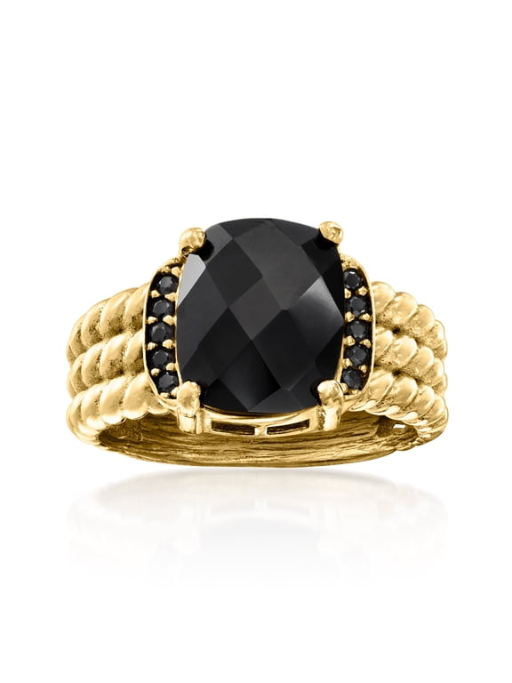 Onyx and .20 ct. t.w. Black Spinel Ring in 18kt Gold Over Sterling, Women's, Adult