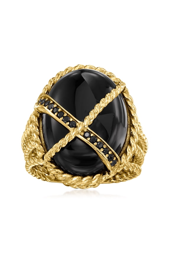 Onyx and .90 ct. t.w. Black Spinel Ring in 18kt Gold Over Sterling, Women's, Adult