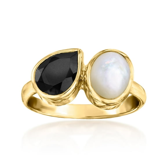 Ross-Simons Onyx and Mother-Of-Pearl Toi Et Moi Ring in 18kt Gold Over Sterling, Women's, Adult