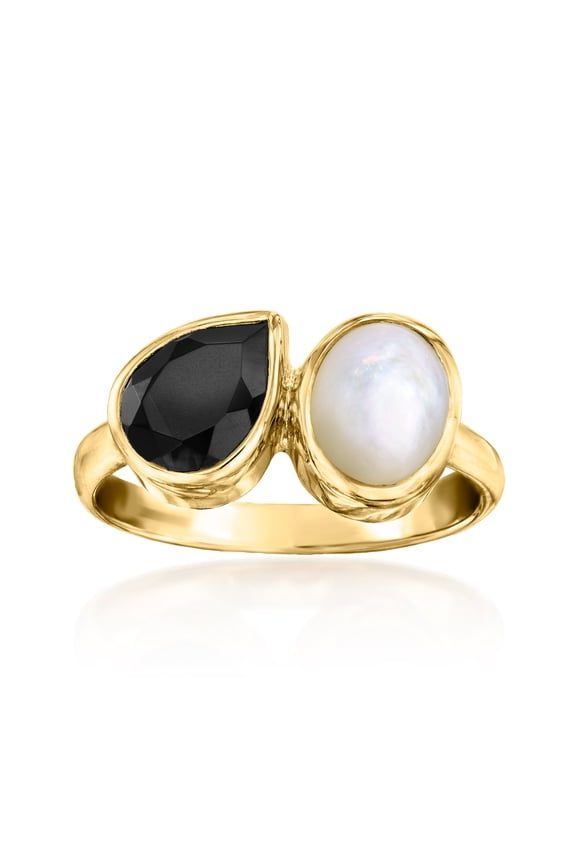 Onyx and Mother-Of-Pearl Toi Et Moi Ring in 18kt Gold Over Sterling, Women's, Adult