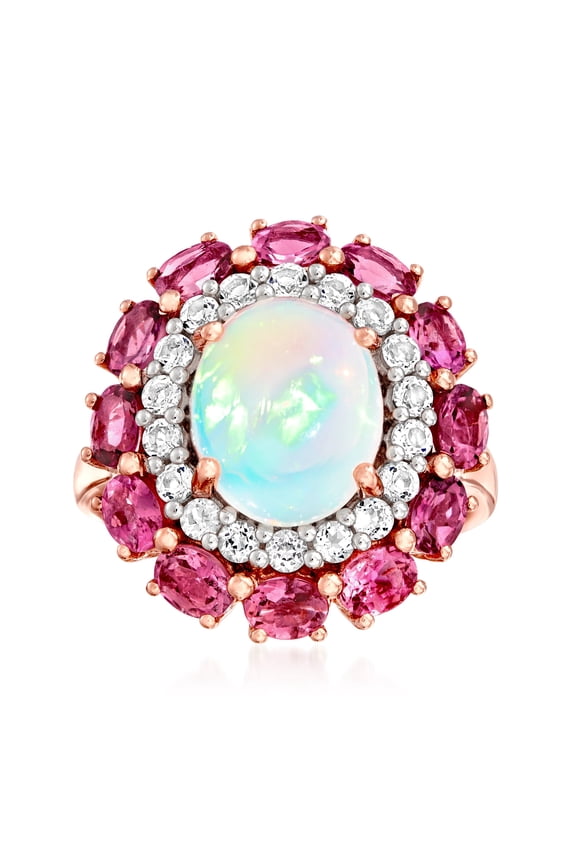 Opal, 1.50 ct. t.w. Pink Tourmaline and .60 ct. t.w. White Topaz Ring in 18kt Rose Gold Over Sterling, Women's, Adult