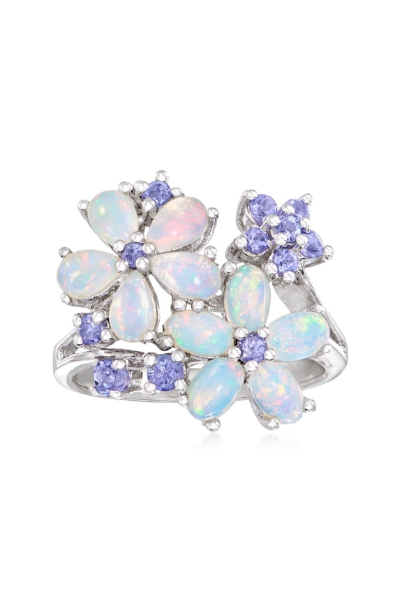 Opal and .36 ct. t.w. Tanzanite Flower Ring in Sterling Silver, Women's, Adult