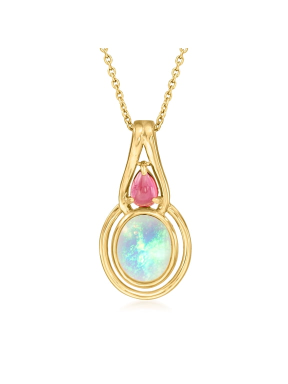 Opal and .50 ct. t.w. Pink Tourmaline Pendant Necklace in 18kt Gold Over Sterling, Women's, Adult