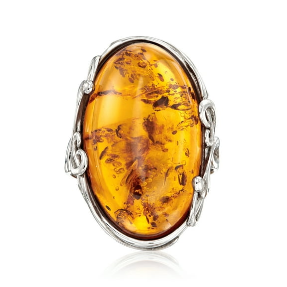 Ross-Simons Orange Amber Ring in Sterling Silver, Women's, Adult