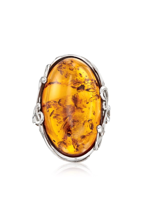 Orange Amber Ring in Sterling Silver, Women's, Adult