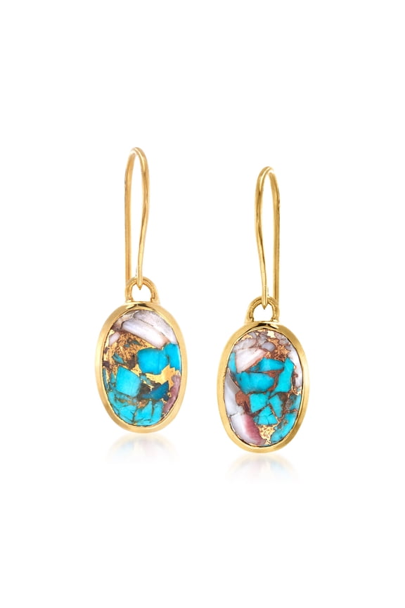Oval Kingman Turquoise Drop Earrings in 18kt Gold Over Sterling, Women's, Adult