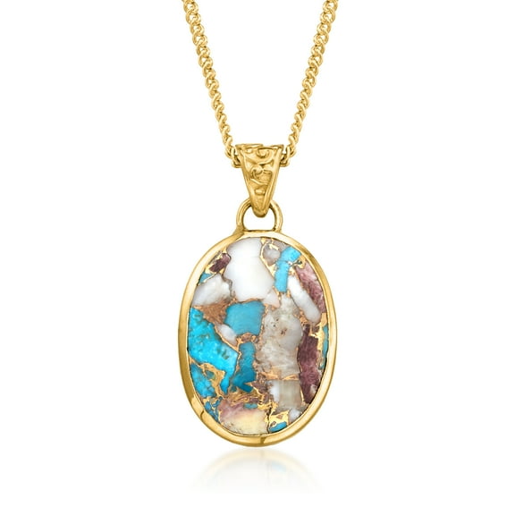 Ross-Simons Oval Kingman Turquoise Pendant Necklace in 18kt Gold Over Sterling, Women's, Adult