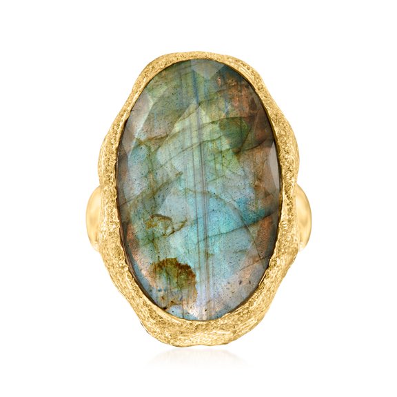 Ross-Simons Oval Labradorite Textured and Polished Ring in 18kt Gold Over Sterling, Women's, Adult