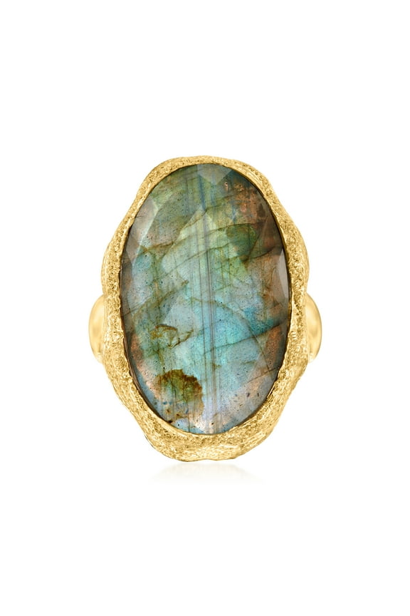 Oval Labradorite Textured and Polished Ring in 18kt Gold Over Sterling, Women's, Adult