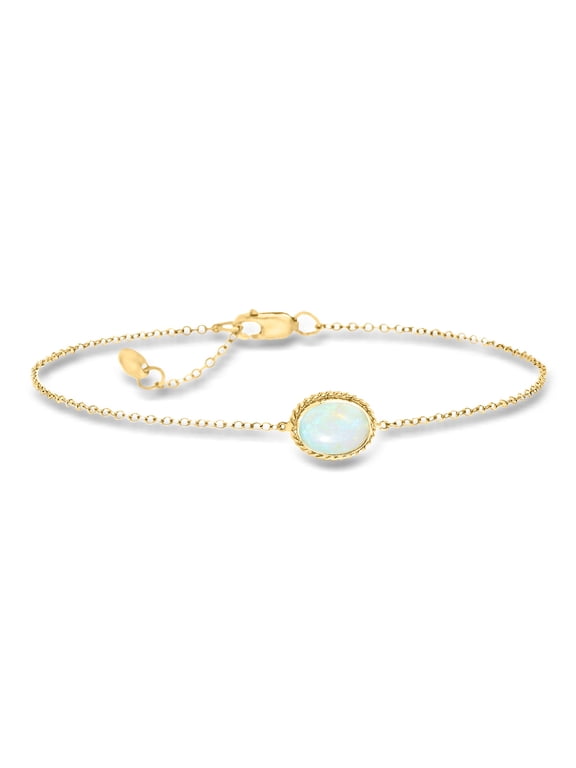 Oval Opal Roped-Edge Bracelet in 14kt Yellow Gold, Women's, Adult