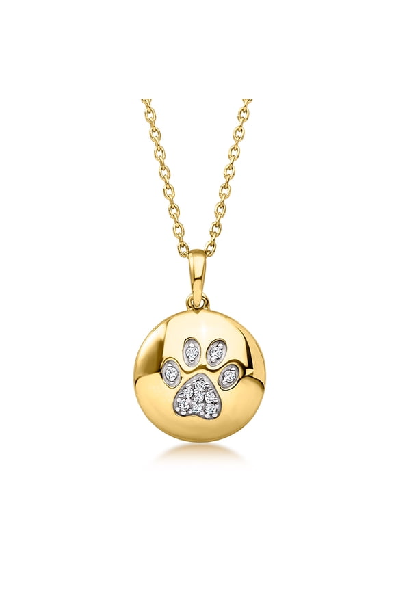 Paw Print Circle Pendant Necklace in 18kt Yellow Gold Over Sterling Silver, Women's, Adult