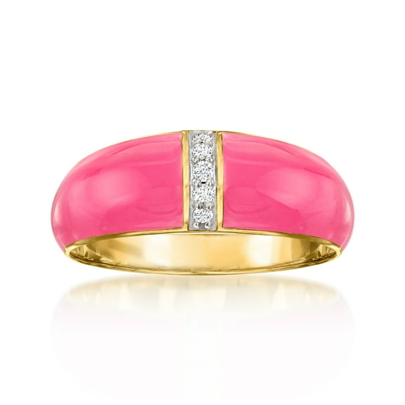 Ross-Simons Pink Enamel Dome Ring With Diamonds in 18kt Gold Over Sterling, Women's, Adult