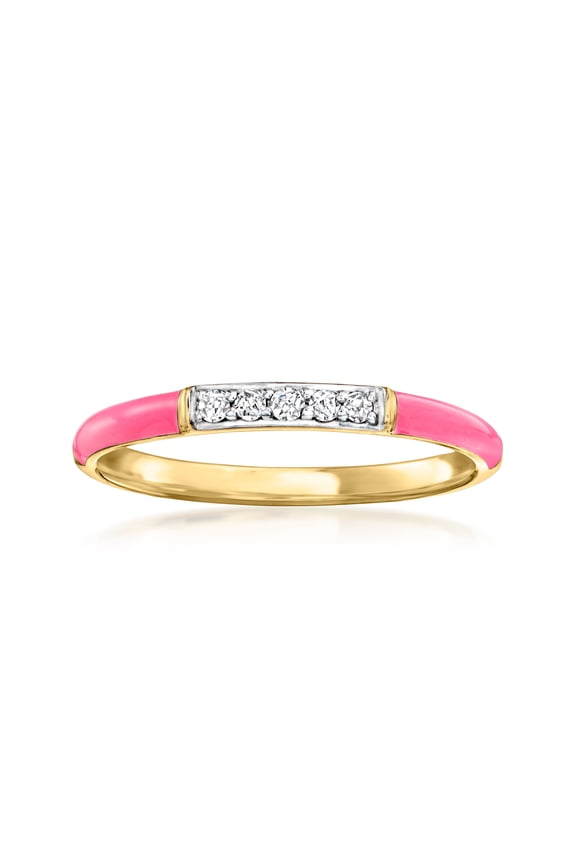 Pink Enamel Ring With Diamond Accents in 18kt Gold Over Sterling, Women's, Adult