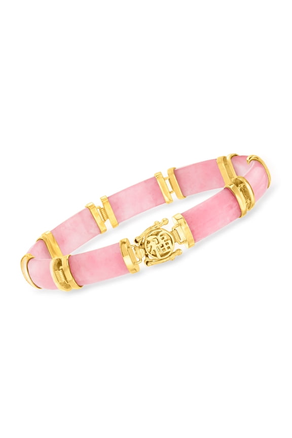 Pink Jade "Good Fortune" Bracelet in 18kt Gold Over Sterling, Women's, Adult