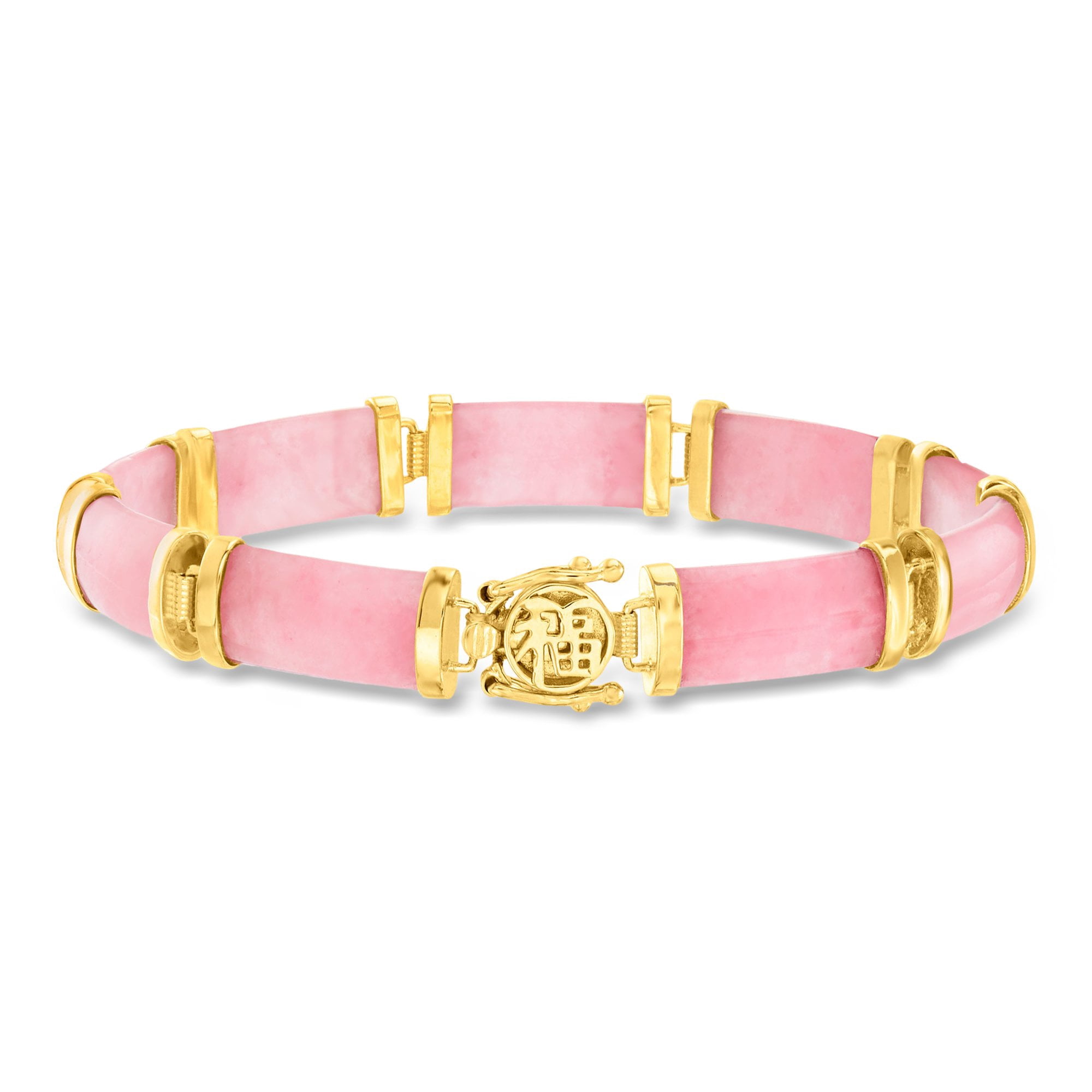 Ross-Simons Pink Jade "Good Fortune" Bracelet in 18kt Gold Over Sterling, Women's, Adult