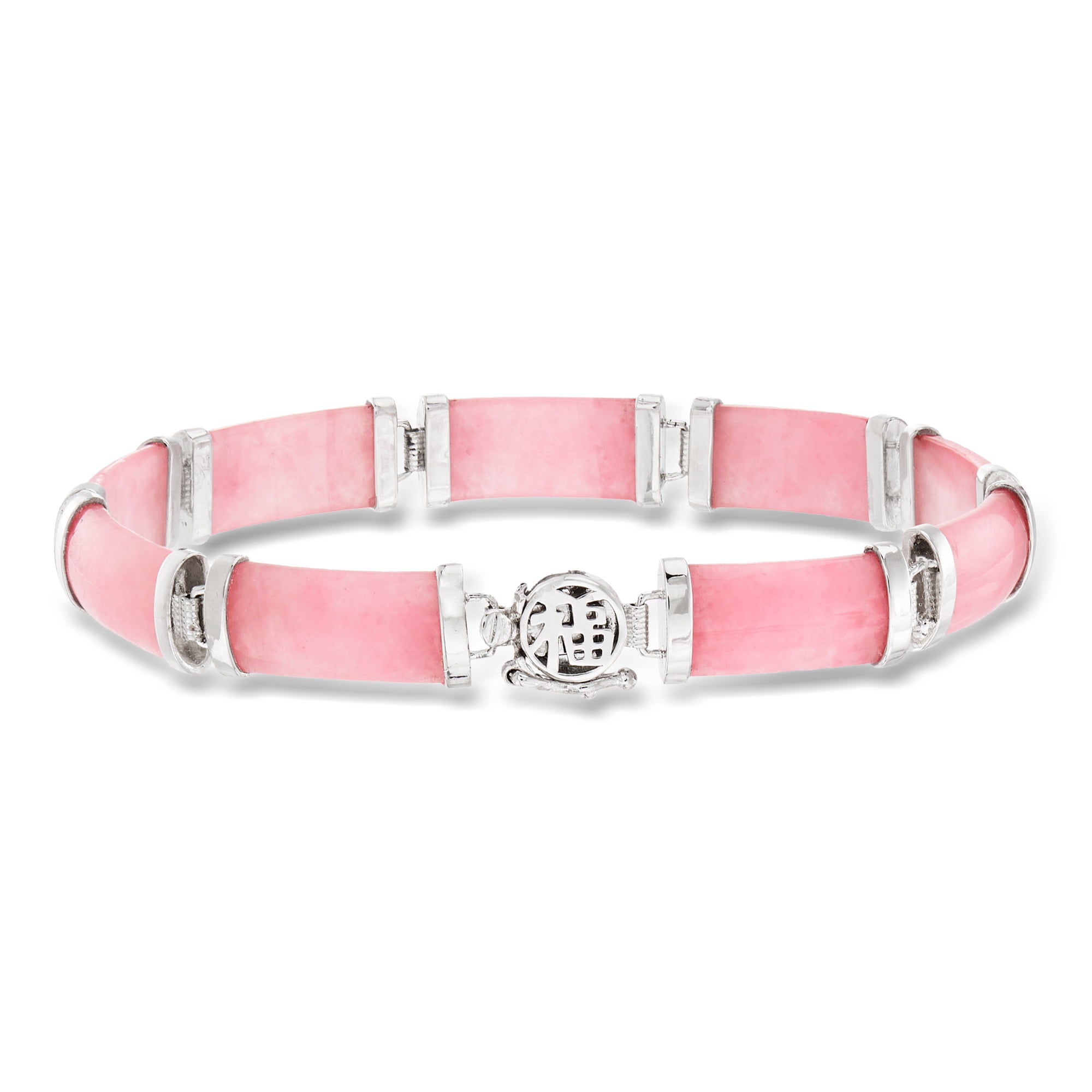 Ross-Simons Pink Jade "Good Fortune" Bracelet in Sterling Silver, Women's, Adult