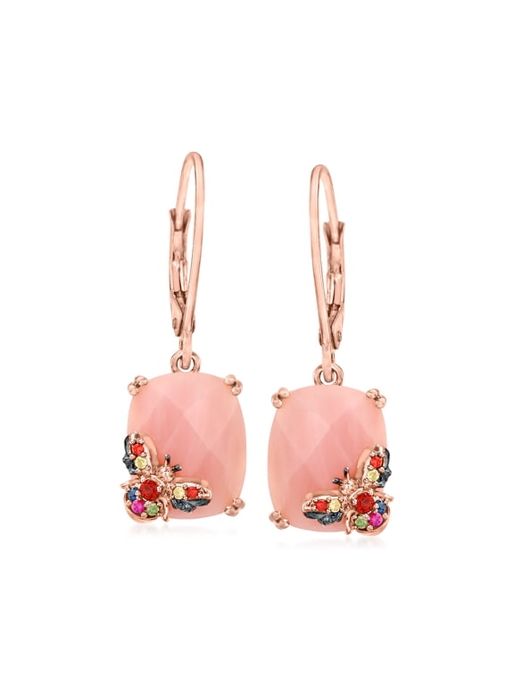 Pink Opal and .14 ct. t.w. Multicolored Sapphire Bumblebee Drop Earrings With Garnet Accents in 18kt Rose Gold Over Sterling, Women's, Adult