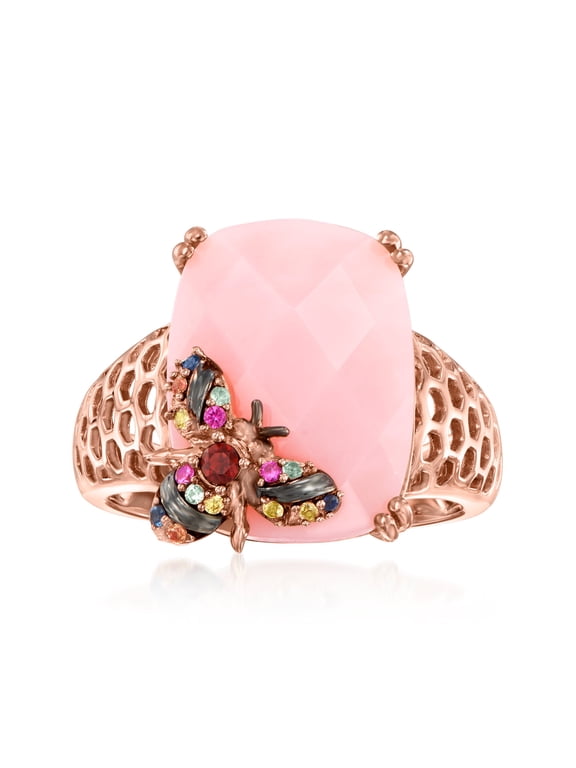 Pink Opal Bumblebee Ring With .10 ct. t.w. Multicolored Sapphire and Garnet Accent in 18kt Rose Gold Over Sterling, Women's, Adult