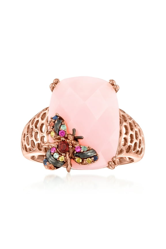 Pink Opal Bumblebee Ring With .10 ct. t.w. Multicolored Sapphire and Garnet Accent in 18kt Rose Gold Over Sterling, Women's, Adult
