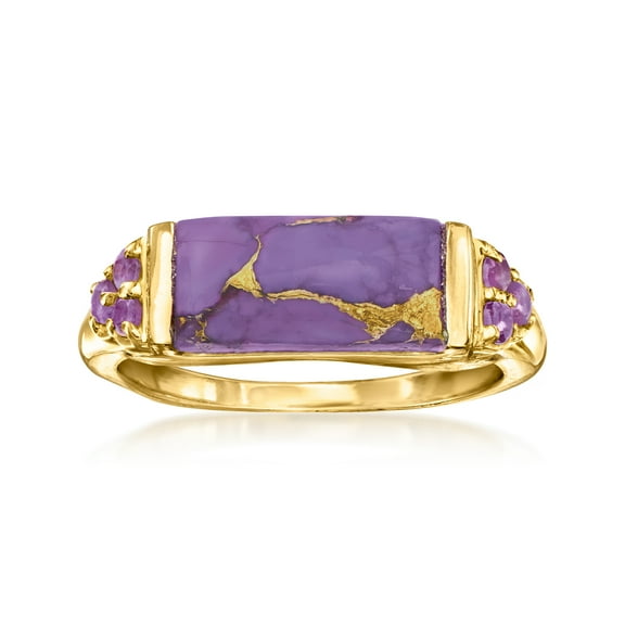 Ross-Simons Purple Turquoise and .10 ct. t.w. Amethyst Ring in 18kt Gold Over Sterling, Women's, Adult