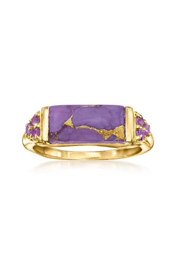 Purple Turquoise and .10 ct. t.w. Amethyst Ring in 18kt Gold Over Sterling, Women's, Adult