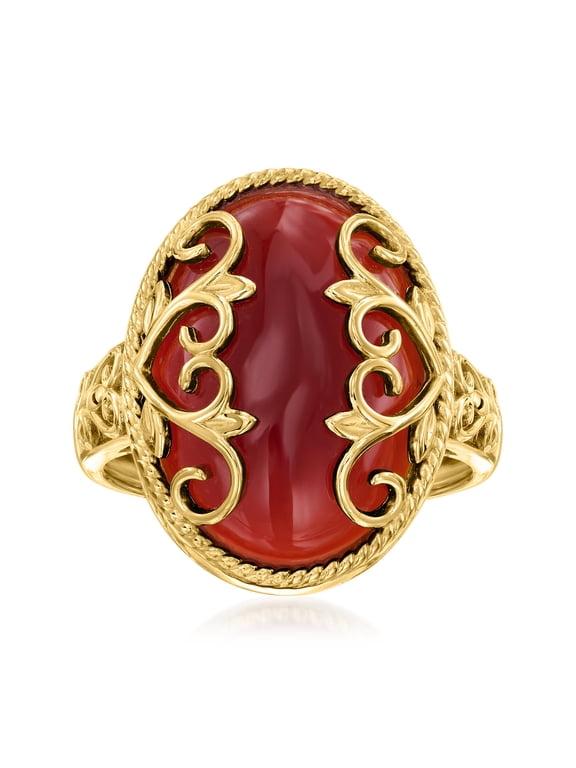 Red Agate Heart Scroll Ring in 18kt Gold Over Sterling, Women's, Adult