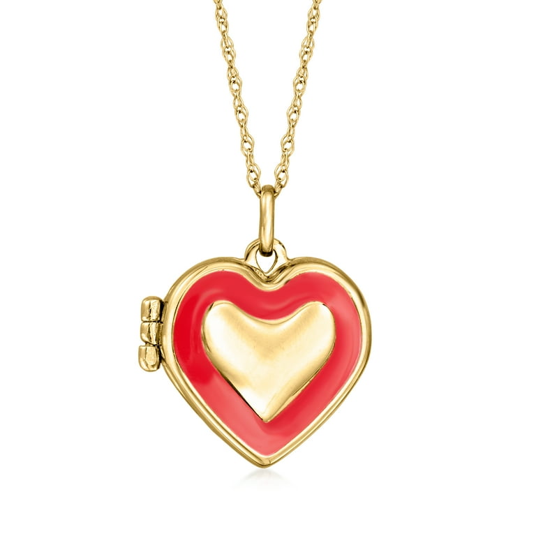 Ross Simons Red Enamel Heart Locket Necklace in 14kt Yellow Gold Women s Adult