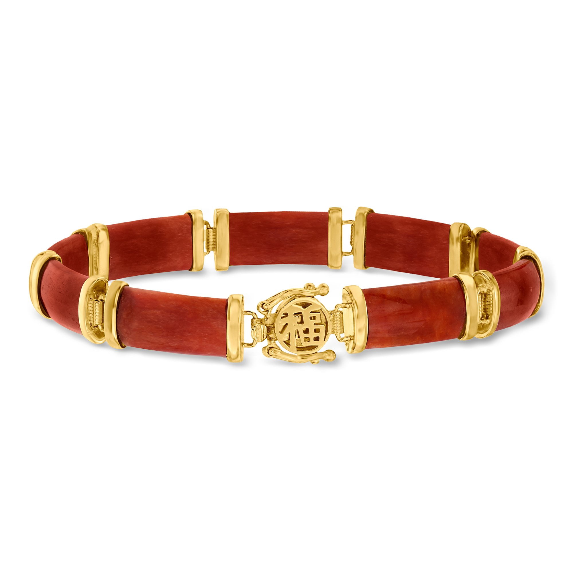 Ross-Simons Red Jade "Good Fortune" Bracelet in 18kt Gold Over Sterling, Women's, Adult