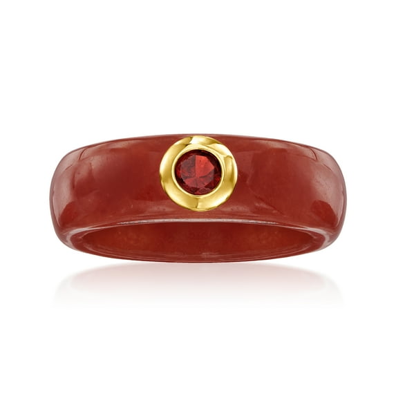 Ross-Simons Red Jade and .30 Carat Garnet Ring With 14kt Yellow Gold, Women's, Adult