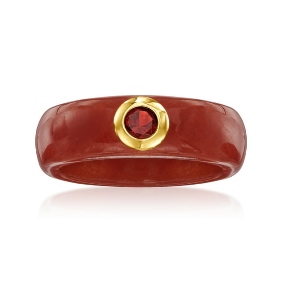 Ross-Simons Red Jade and .30 Carat Garnet Ring With 14kt Yellow Gold, Women's, Adult