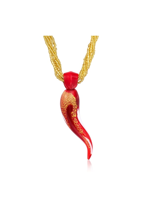 Red Murano Glass Italian Horn Multi-Strand Necklace With 18kt Gold Over Sterling, Women's, Adult