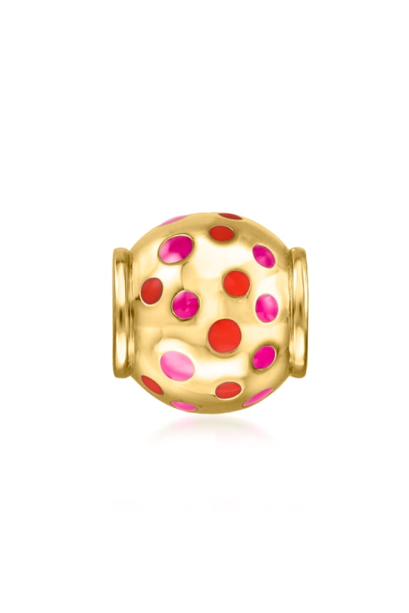 Red and Pink Enamel Dotted Bead Charm in 18kt Gold Over Sterling, Women's, Adult