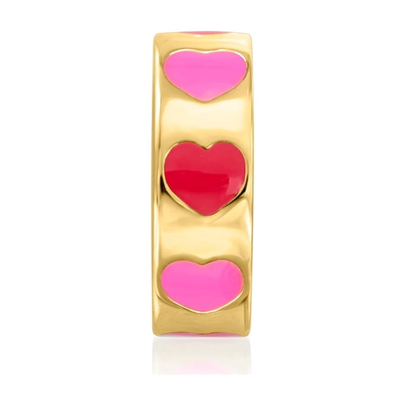 Ross-Simons Red and Pink Enamel Heart Bead Charm in 18kt Gold Over Sterling, Women's, Adult