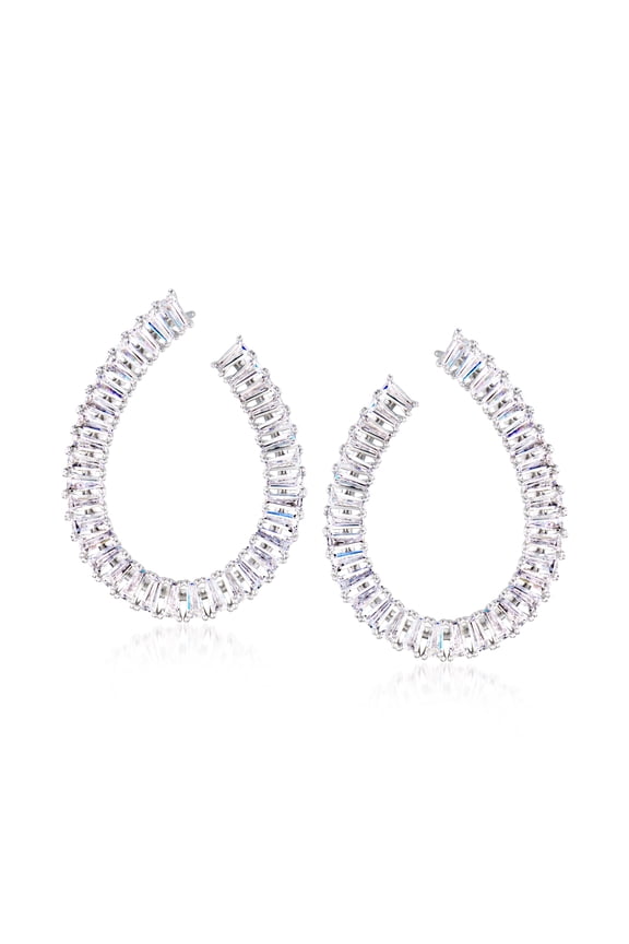 Rhodium-Plated Front-Back Hoop Earrings With 7.00 ct. t.w. Czs, Women's, Adult