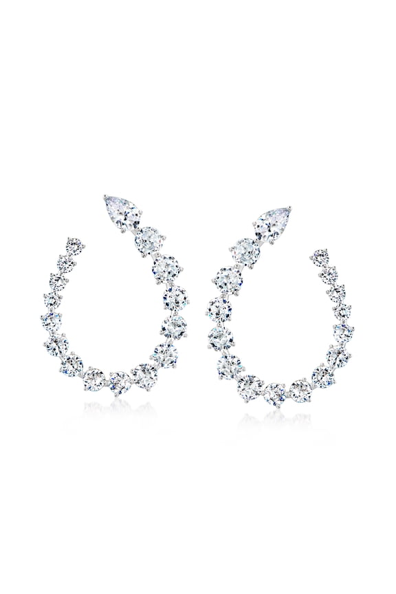 Rhodium-Plated Front-Back Hoop Earrings With 8.60 ct. t.w. Czs, Women's, Adult
