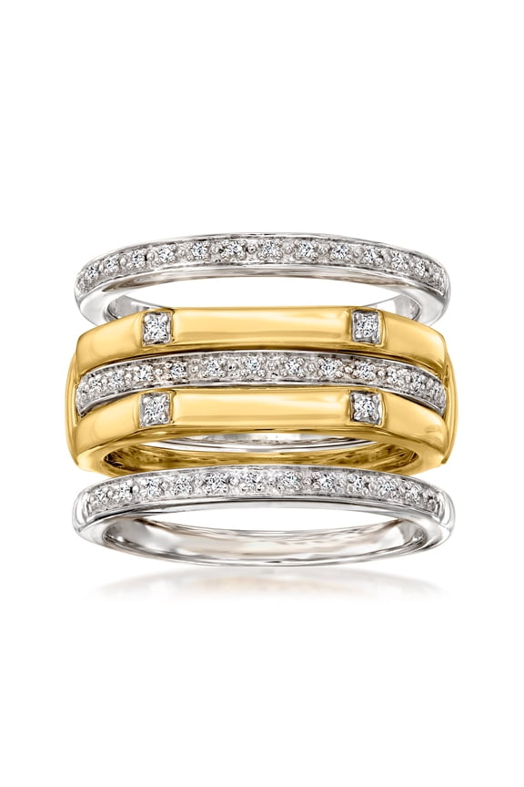 Set Of 4 .15 ct. t.w. Diamond Stackable Rings in 2-Tone Sterling Silver, Women's, Adult