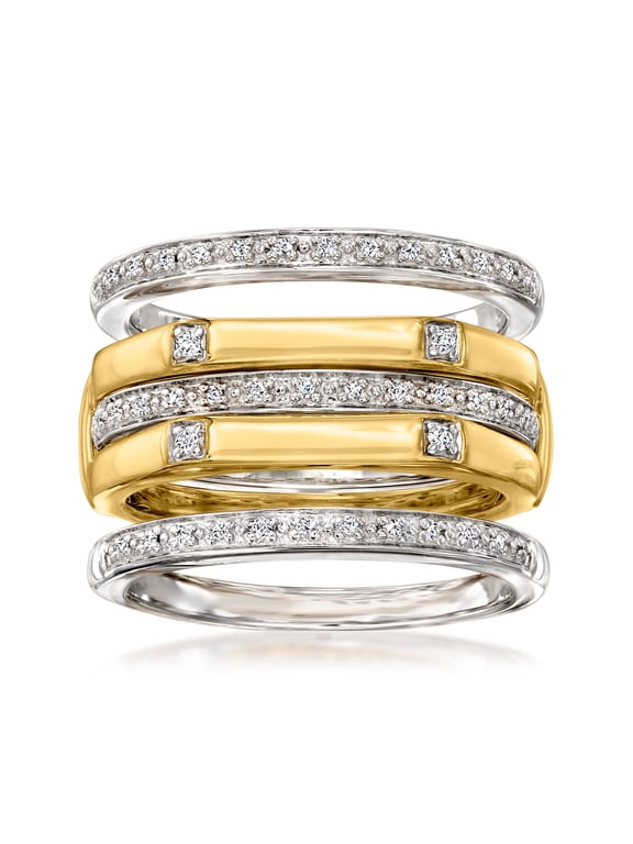 Set Of 4 .15 ct. t.w. Diamond Stackable Rings in 2-Tone Sterling Silver, Women's, Adult