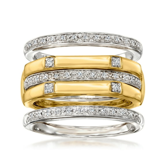 Ross-Simons Set Of 4 .15 ct. t.w. Diamond Stackable Rings in 2-Tone Sterling Silver, Women's, Adult