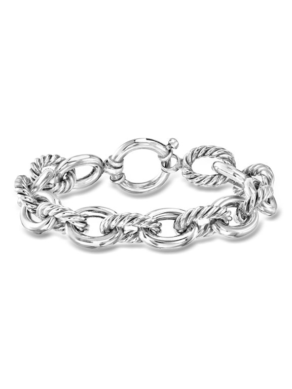 Sterling Silver Alternating Twisted Oval-Link Bracelet, Women's, Adult
