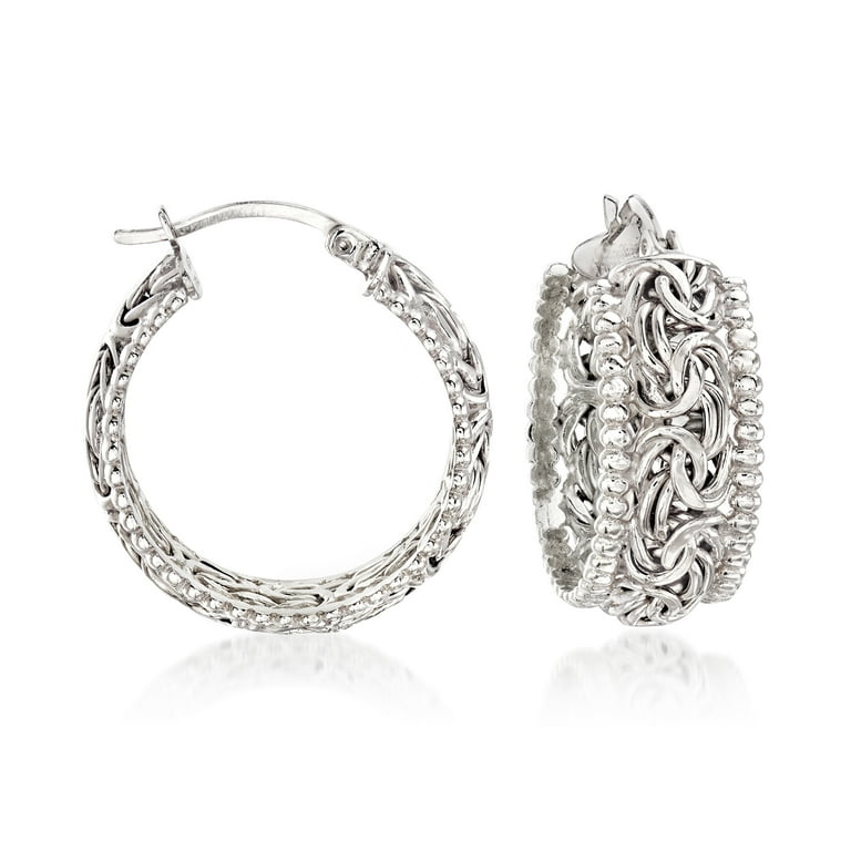 Hoop Earrings with Bead Edge Polished Sterling Silver Hoop Earrings with Bead Edge Polished Sterling Silver
