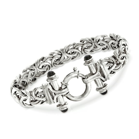 Ross-Simons Sterling Silver Byzantine Bracelet With Black Onyx, Women's, Adult