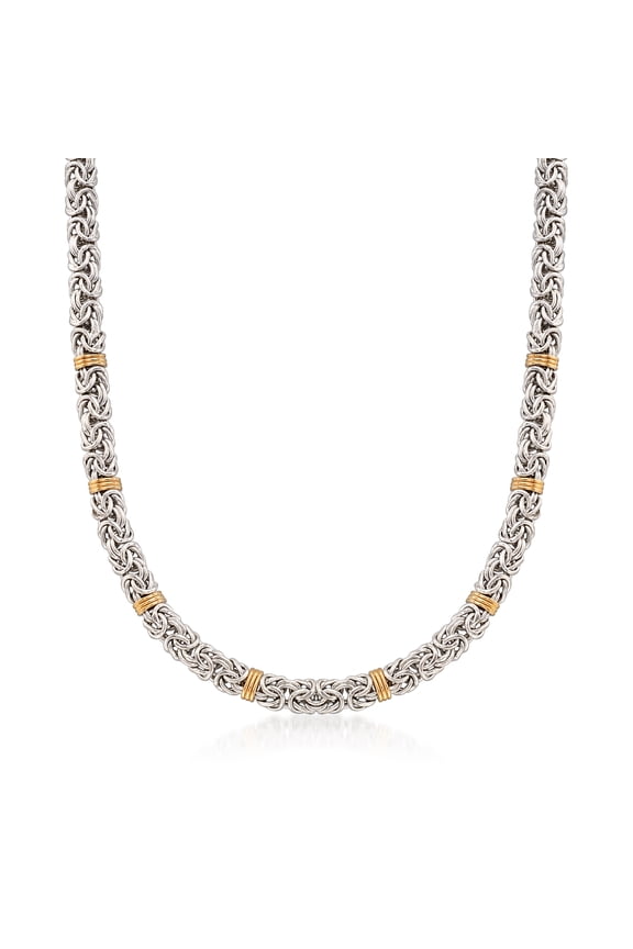 Sterling Silver and 14kt Yellow Gold Byzantine Station Necklace, Women's, Adult
