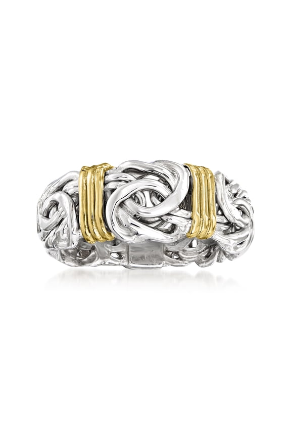 Sterling Silver and 14kt Yellow Gold Byzantine Station Ring, Women's, Adult