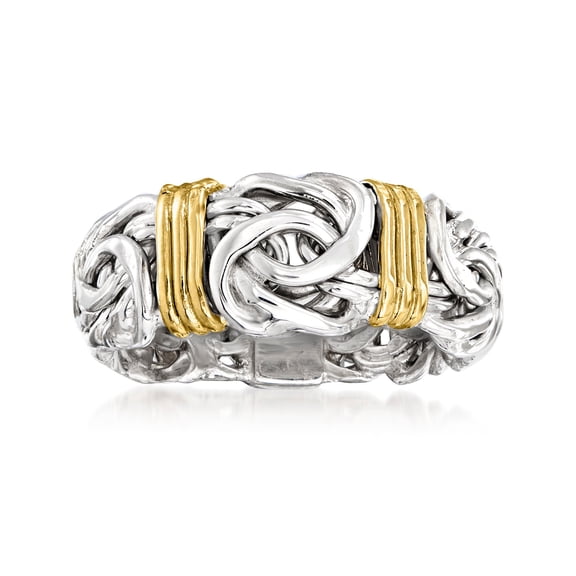 Ross-Simons Sterling Silver and 14kt Yellow Gold Byzantine Station Ring, Women's, Adult