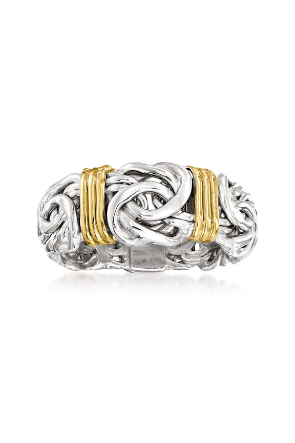 Sterling Silver and 14kt Yellow Gold Byzantine Station Ring, Women's, Adult