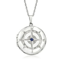 Ross-Simons Sterling Silver Compass Locket Pendant Necklace With Sapphire Accent, Women's, Adult
