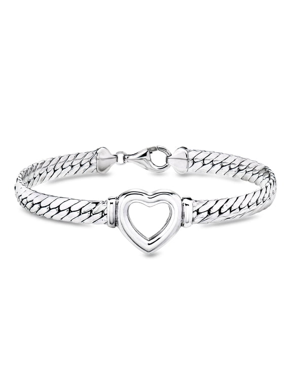 Sterling Silver Cuban-Link Heart Bracelet, Women's, Adult